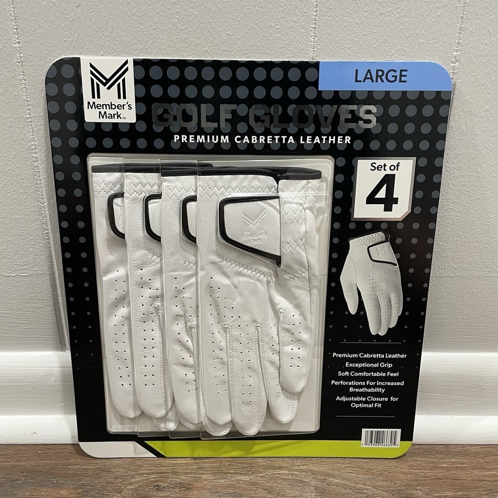 Members Mark Premium Cabretta Leather White Golf Gloves 4 Pack Sz L Men's